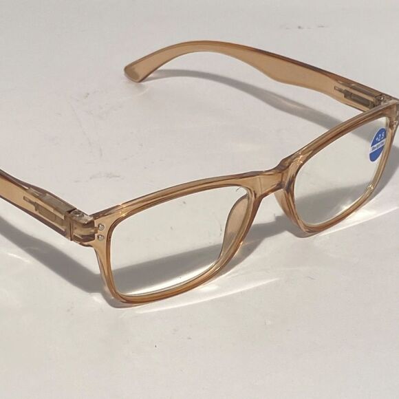 1394 Helen 2.50 Reading Glasses Thin Rectangle Bluelight Filter Taupe Frames NWT - Picture 7 of 9